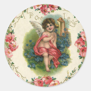 Oude Valentijnsdag Victoriaanse cherubijn aan de t Ronde Sticker