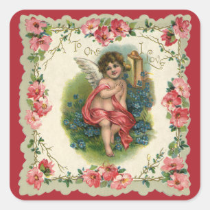 Oude Valentijnsdag Victoriaanse cherubijn aan de t Vierkante Sticker