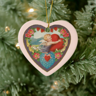 Oude Valentijnsdag, Victoriaanse cherubijnen harte Keramisch Ornament