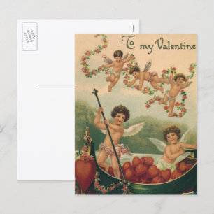 Oude Valentijnsdag, Victoriaanse cherubijnen in bo Feestdagenkaart