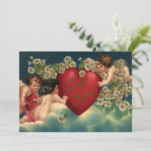 Oude Valentijnsdag Victoriaanse cherubijnen in de Feestdagenkaart