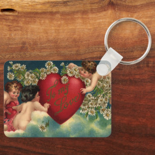 Oude Valentijnsdag Victoriaanse cherubijnen in de Sleutelhanger