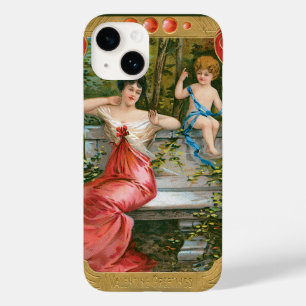 Oude Valentijnsdag, Victoriaanse dame met cherubij Case-Mate iPhone 14 Hoesje
