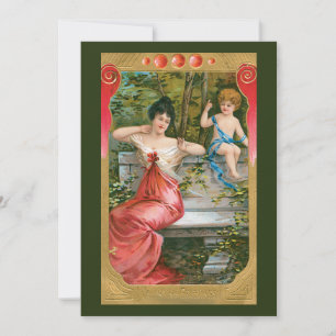 Oude Valentijnsdag, Victoriaanse dame met cherubij Feestdagenkaart