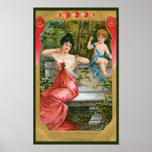 Oude Valentijnsdag, Victoriaanse dame met cherubij Poster