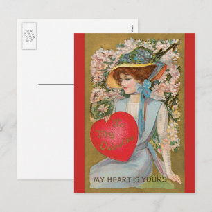 Oude Valentijnsdag, Victoriaanse dame met hart Feestdagenkaart