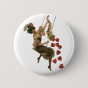 Oude Valentijnsdag, Victoriaanse dame op een schom Ronde Button 5,7 Cm