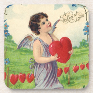 Oude Valentijnsdag, Victoriaanse engel met hart Drankjes Onderzetter
