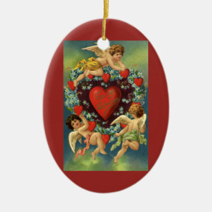 Oude Valentijnsdag, Victoriaanse engelenharten Keramisch Ornament