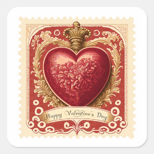 Oude Valentijnse Rode Hart Postzegel Vierkante Sticker (Voorkant)