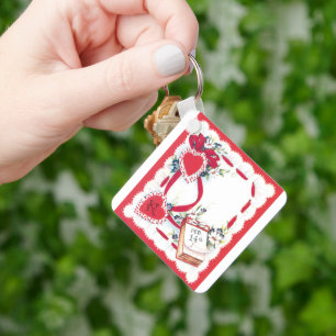 Oude Valentijnsharten, Bloemen en Lint Sleutelhanger