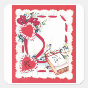 Oude Valentijnsharten, Bloemen en Lint Vierkante Sticker