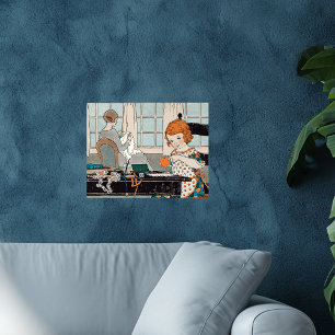 Oude Valentijnskaart met meisje voor moeder Poster