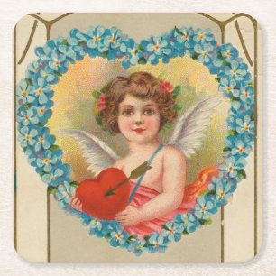Oude Valentijnskaart, Stecher Litho Company, ca. 1 Vierkante Kartonnen Onderzetter
