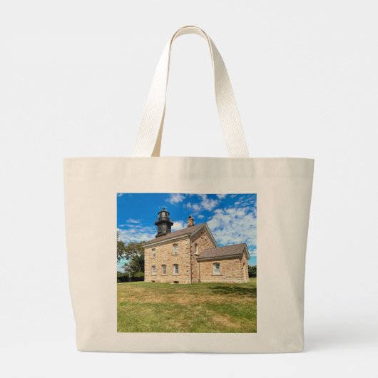 Oude Veldpunt Vuurtoren New York Grote Canvas tas (Achterkant)
