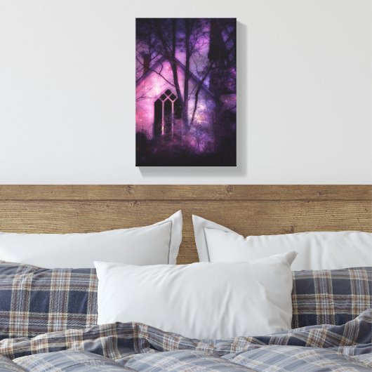 Oude Verlaten Kerk, Paarse Glow Canvas Afdruk (Insitu (Slaapkamer))