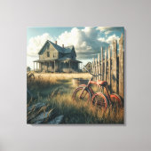 Oude verlaten rode driewieler canvas afdruk (Voorkant)