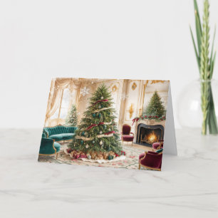 Oude versierde kerst woonkamer feestdagen kaart