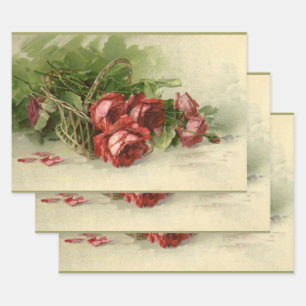 Oude Victoriaanse Bloemen, Rode Rozen Inpakpapier Vel