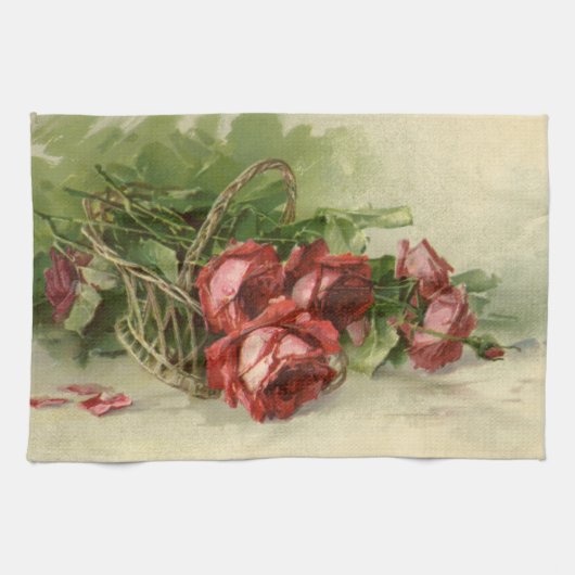 Oude Victoriaanse Bloemen, Rode Rozen Theedoek (Horizontaal)