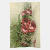 Oude Victoriaanse Bloemen, Rode Rozen Theedoek (Verticaal)