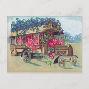 Oude Victoriaanse bus vol Paasbloemen Feestdagenkaart