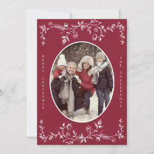 Oude victoriaanse donkerrode Franse kerstfoto Feestdagenkaart