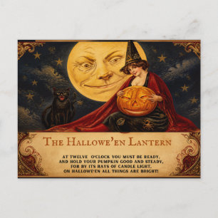Oude Victoriaanse Halloween Maan en Heksen Groet Briefkaart