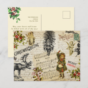Oude Victoriaanse Kerst Meisje Hulst Boodschap Briefkaart
