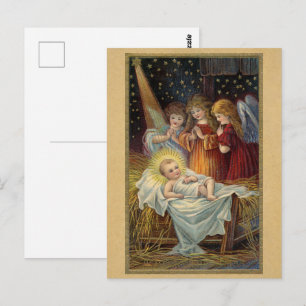 Oude Victoriaanse Kerst Nativiteit Engelen Briefkaart