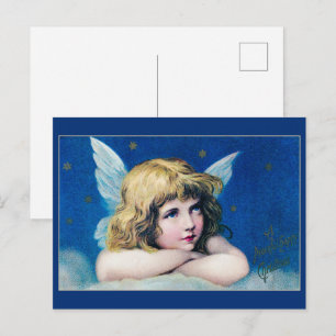 Oude Victoriaanse Kerstengel Sterrennacht Briefkaart