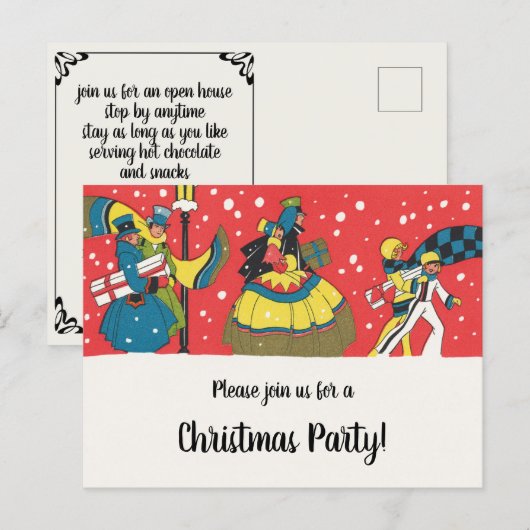 Oude victoriaanse kerstfeest uitnodiging (Voorkant / Achterkant)