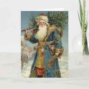 Oude victoriaanse kerstman met kerstboom feestdagen kaart