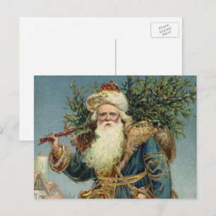 Oude victoriaanse kerstman met kerstboom feestdagenkaart