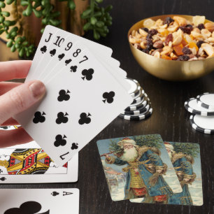 Oude victoriaanse kerstman met kerstboom pokerkaarten