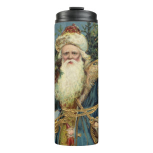 Oude victoriaanse kerstman met kerstboom thermosbeker
