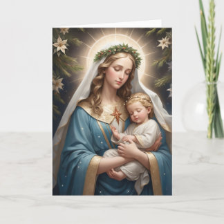 Oude Victoriaanse Kerstmis Maagd Maria Katholiek Feestdagen Kaart