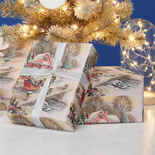 Oude victoriaanse landelijke kerst paardenkoets cadeaupapier