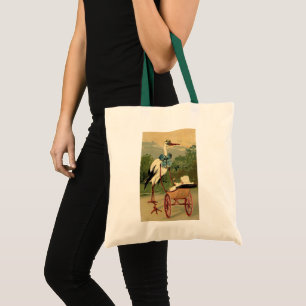 Oude victoriaanse ooievaar en kinderwagen tote bag