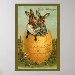 Oude Victoriaanse Paashaasjes in een Gouden Ei Poster