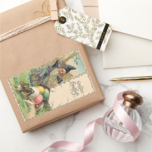 Oude Victoriaanse Pasen Groeten met Gnome Rechthoekige Sticker