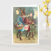 Oude Victoriaanse Pasen Wensen met Konijnen Kaart (Gele Bloem)