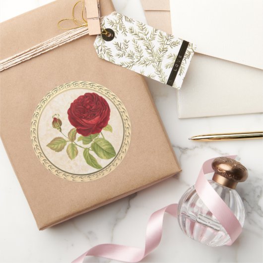 Oude Victoriaanse Rode Roos Ronde Sticker (Geschenken)