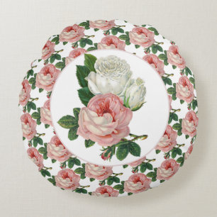 Oude Victoriaanse Roze Roos Bloem Rond Kussen