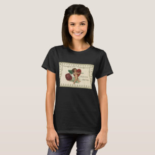 Oude Victoriaanse Valentijn cherubijn, roos en har T-shirt