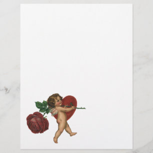 Oude victoriaanse valentijnsdag cherubijn en roos flyer