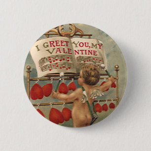 Oude Victoriaanse Valentijnsdag, Cupido en Harten Ronde Button 5,7 Cm