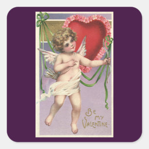 Oude Victoriaanse Valentijnsdag Cupido met Hart Vierkante Sticker