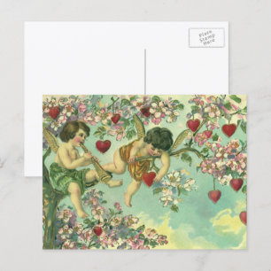 Oude Victoriaanse Valentijnsdag Cupido's Hart Boom Feestdagenkaart