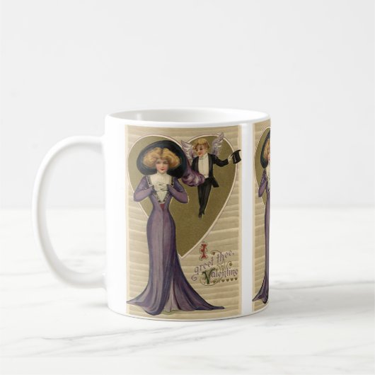 Oude victoriaanse Valentijnsdag, dame in paars Koffiemok (Links)